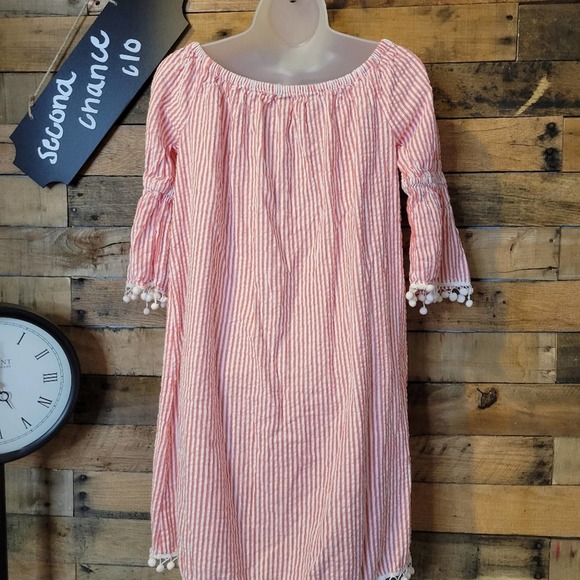 SALE-GB brand women's red and white candy stripped off shoulder dress size small - Picture 9 of 10